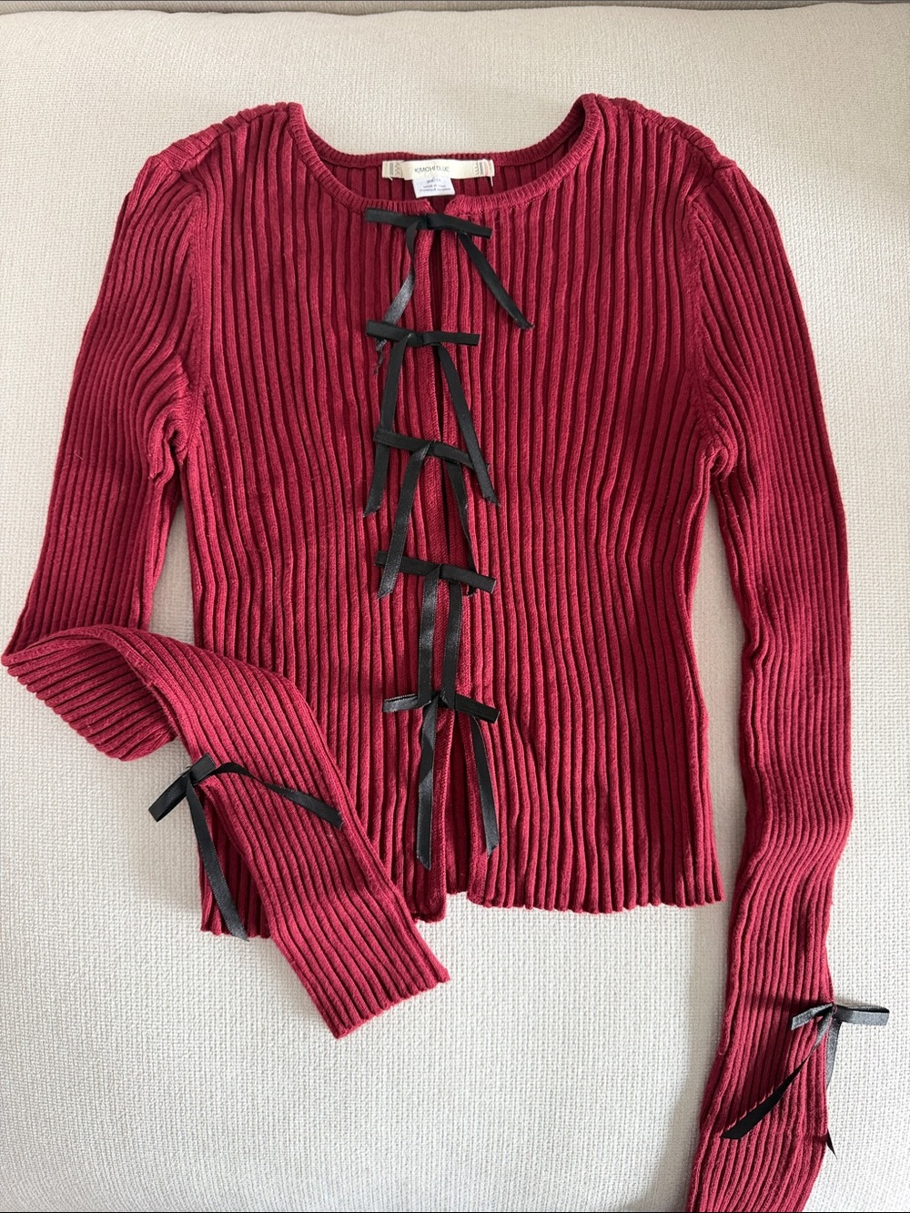 Anthropologie Burgundy Ribbed Long Sleeve Top